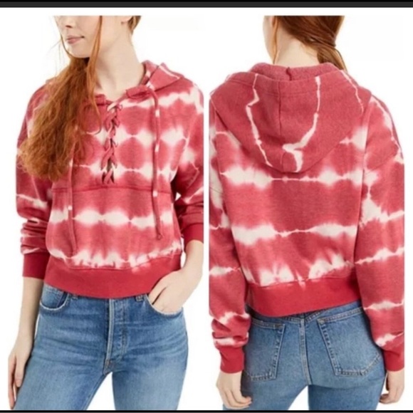 Free People Movement Dusty Rose and White Lace-Up Hoodie size Small - Picture 2 of 15